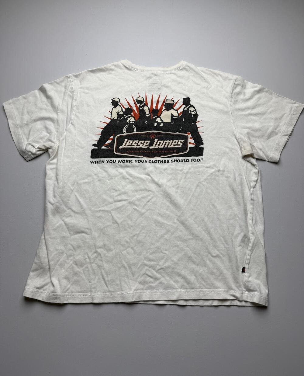 Jesse James Shirt Mens XL White Industrial Workwear Graphic Pocket Tee Tagless